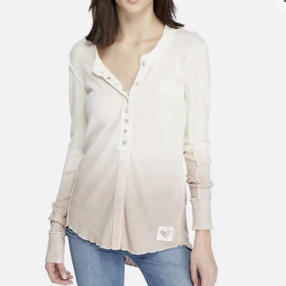 Free People Ivory Ombré Cozy Up Henley Long Sleeve Shirt - Picture 1 of 10